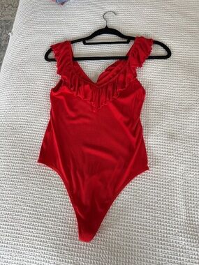 Red Ruffle V-Neck Bodysuit